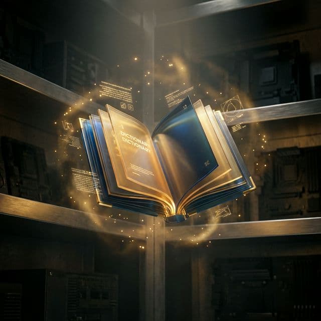 Cinematic abstract representation of the VibeDict AI Dictionary